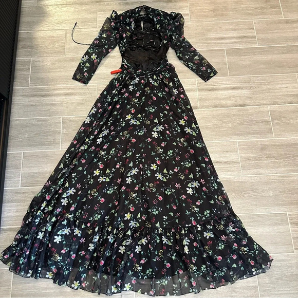 NEW Mac Duggal 67942 Lace Up Back Black Floral Gown Sz 0 - Picture 5 of 7